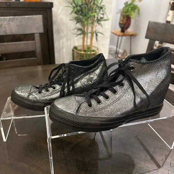 Converse Chuck Taylor Women's Silver and Black High-Top Sneakers - Picture 4 of 10